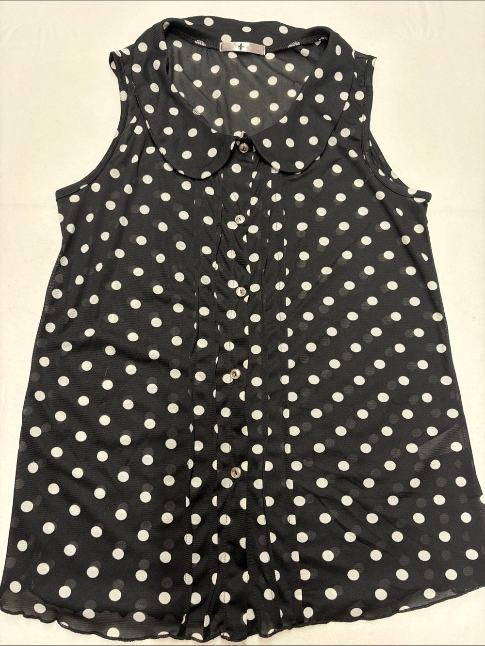 Blu Planet Black and White Polka Dot Sleeveless Button-Up Blouse